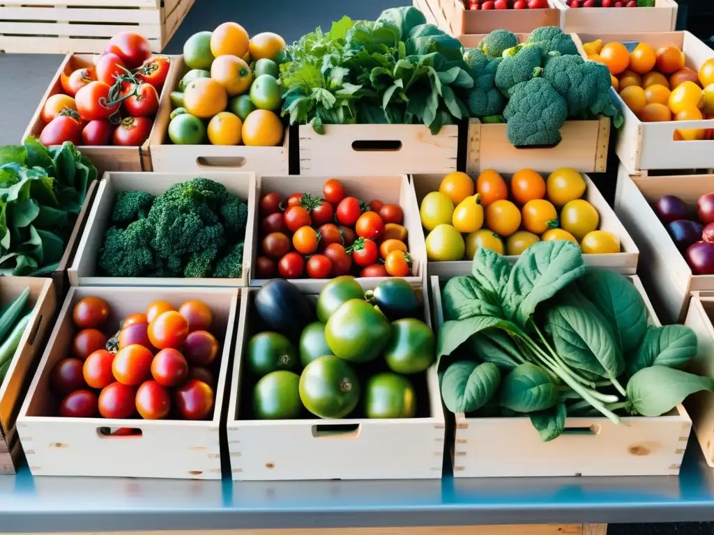 Un mercado de agricultores rebosante de frutas y verduras orgánicas, irradiando nutrición orgánica para veganos