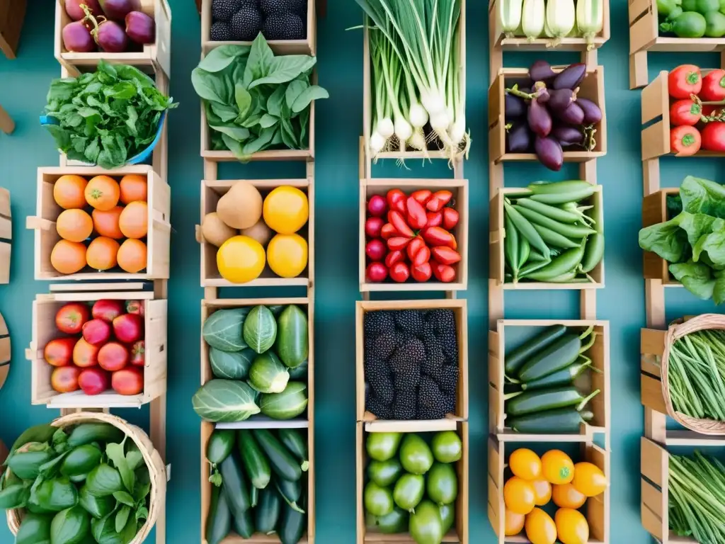 Un mercado orgánico bullicioso con productos coloridos y frescos, ampliando alcance alimentos orgánicos