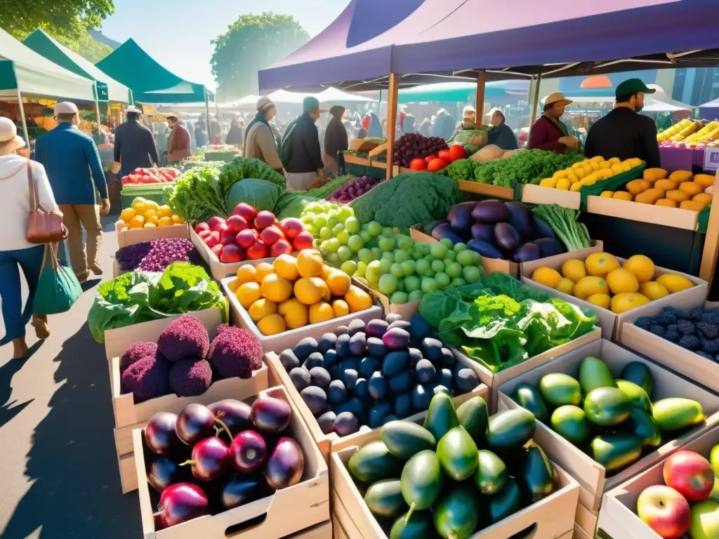 Un mercado vibrante con alimentos orgánicos que promueven la salud y la comunidad