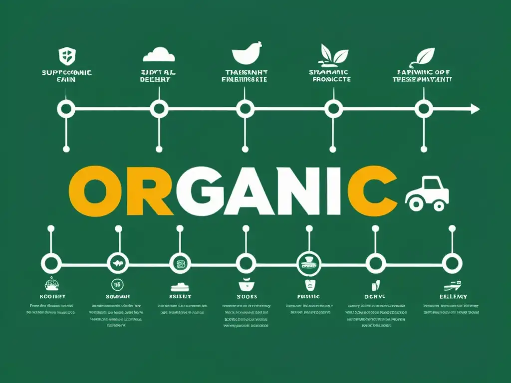 Representación minimalista de la cadena de suministro de alimentos orgánicos, enfocada en calidad y transparencia