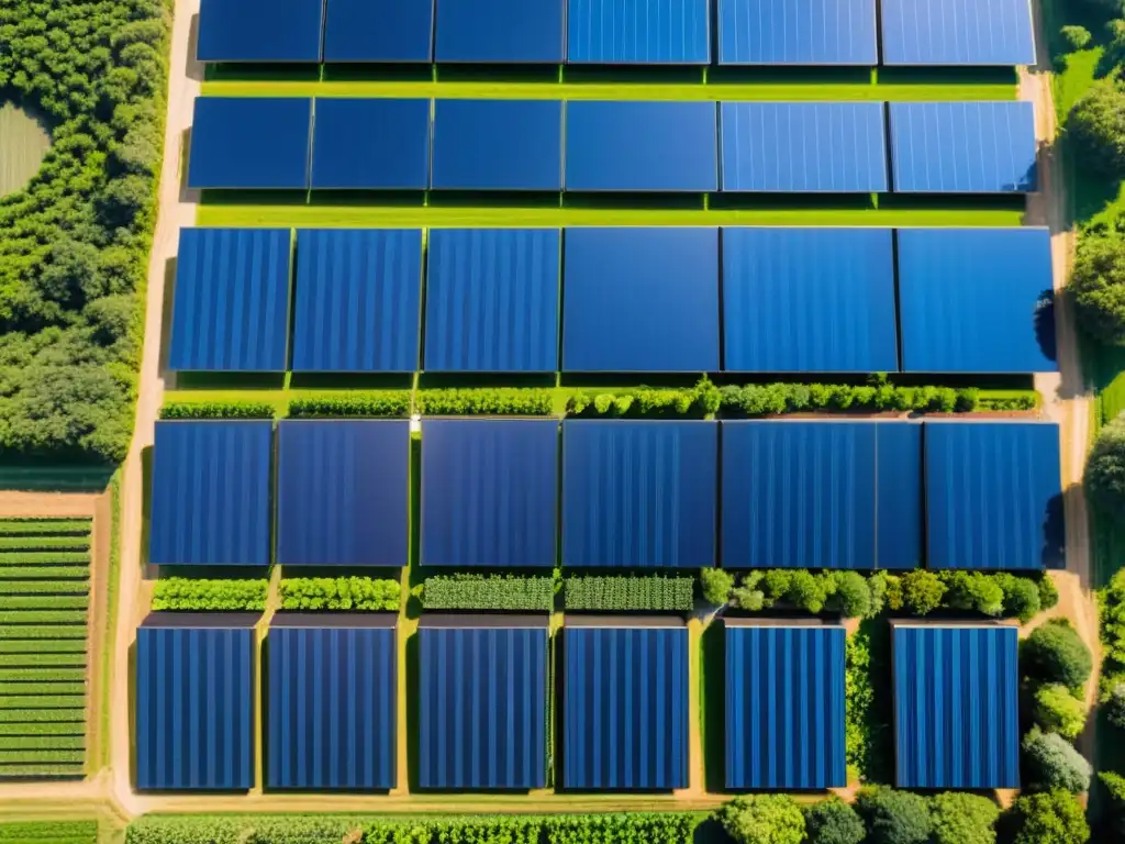 Instalación moderna de paneles solares en una granja orgánica, integración energía renovable agricultura orgánica