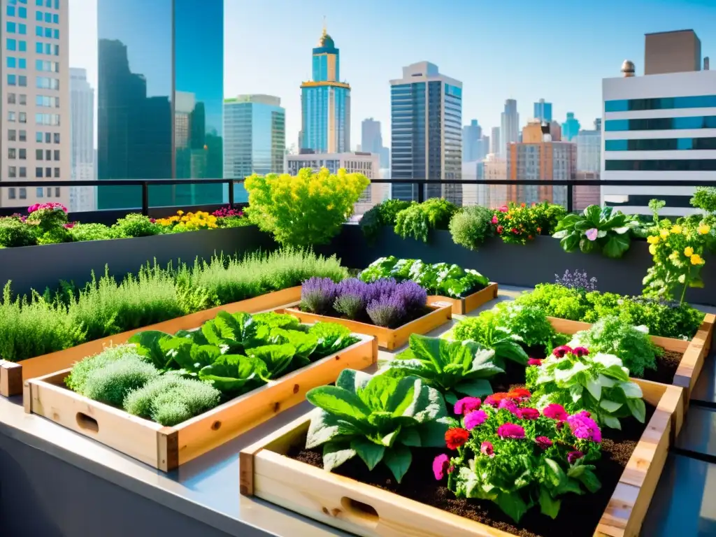 Un oasis urbano sostenible en la azotea con huertos, flores y abejas