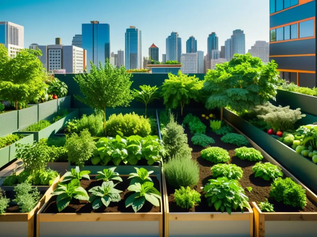 Un oasis verde en la ciudad: sistemas agroforestales en espacios urbanos con árboles frutales, hortalizas y hierbas en armonía