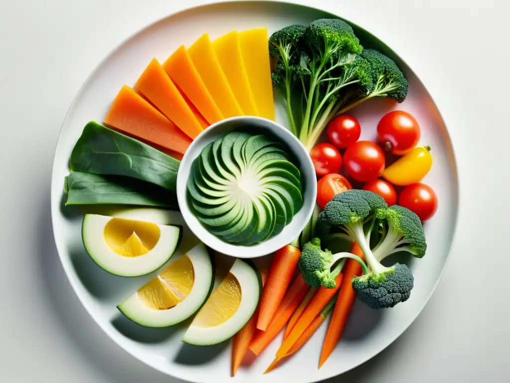 Una obra de arte culinaria, con vegetales orgánicos vibrantes y frescos, transmitiendo vitalidad y bienestar