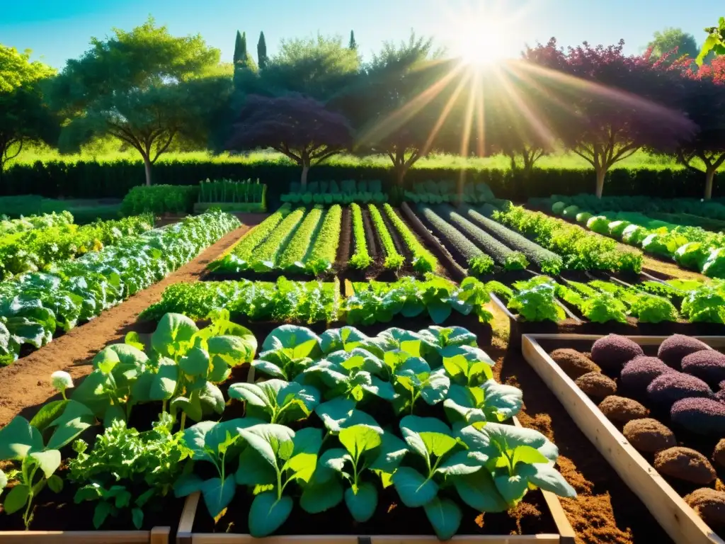 Un jardín orgánico rebosante de vida y color, beneficios alimentos orgánicos nutrición holística