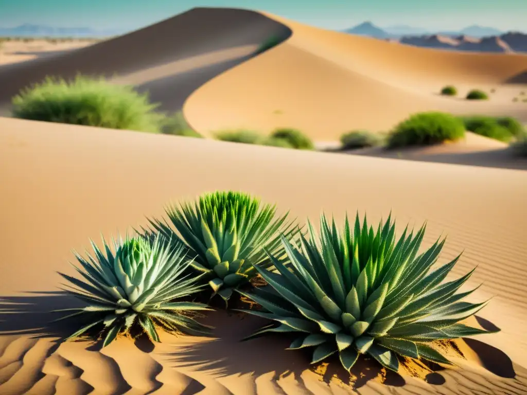 Un paisaje desértico cobra vida con abonos verdes en agricultura orgánica, mostrando un contraste vibrante entre la aridez y la exuberante vegetación