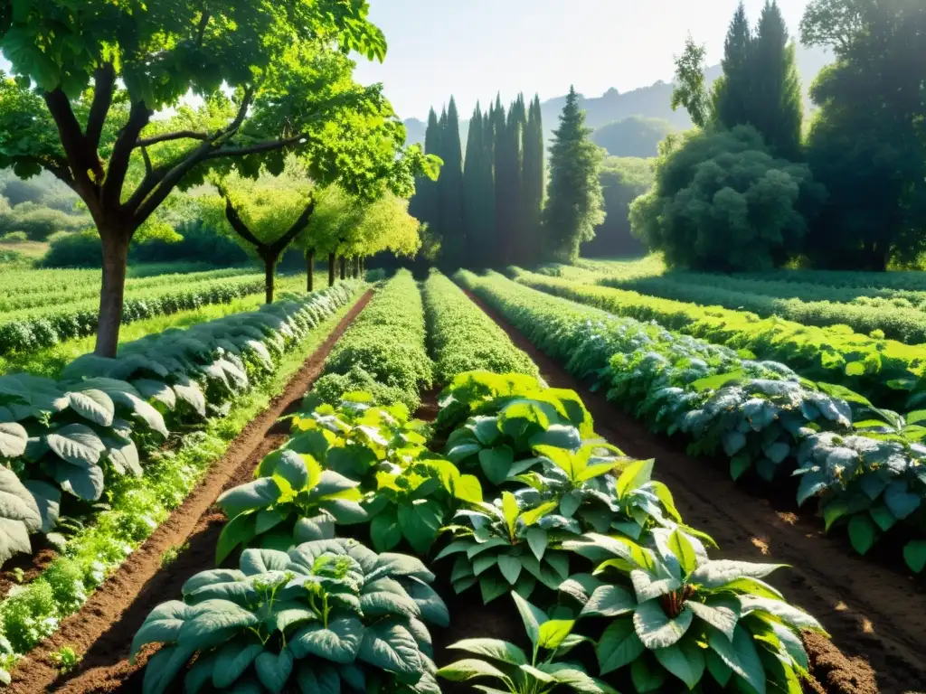 Un paisaje exuberante de agroforestería con diversidad de frutales, vegetales y cultivos de cobertura