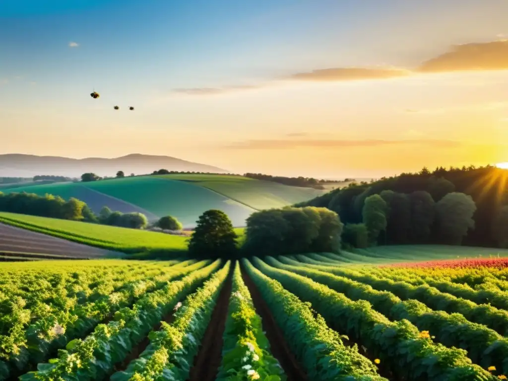 Un paisaje de granja orgánica exuberante con impacto en la biodiversidad, sin fertilizantes químicos