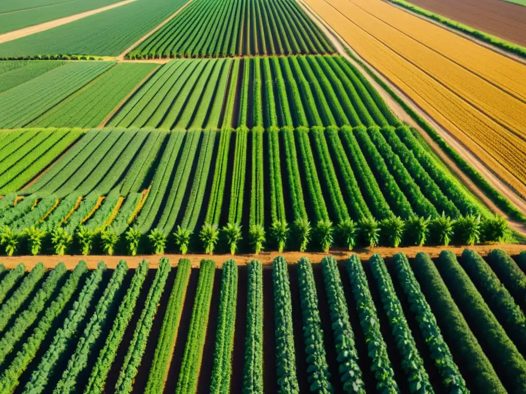 Un paisaje de granja vibrante y próspero con cultivos orgánicos en suelo fértil