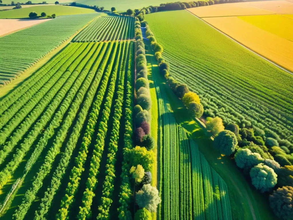 Un paisaje idílico con cultivos y ganado en una granja orgánica