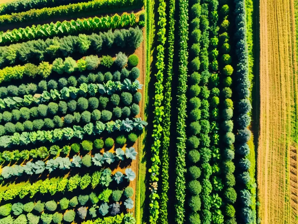 Un paraíso de agricultura orgánica, con cultivos vibrantes bajo el cálido sol y rodeado de colinas