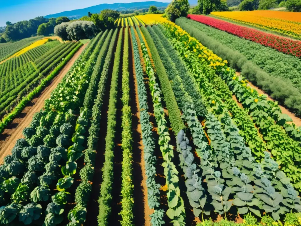 Un paraíso de agricultura orgánica, con cultivos exuberantes bajo un cielo azul