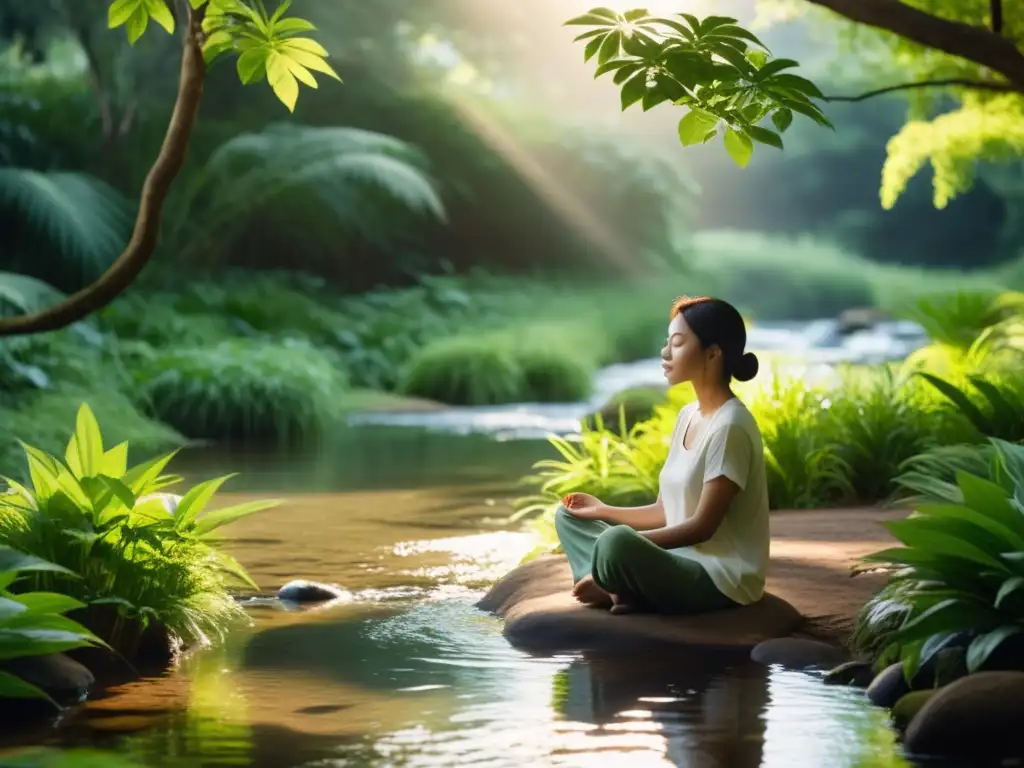 Persona en meditación, conectada con la naturaleza, bienestar orgánico