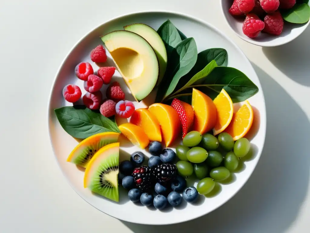 Un plato de superalimentos orgánicos vibrantes y meticulosamente arreglados, exudando frescura y arte culinario