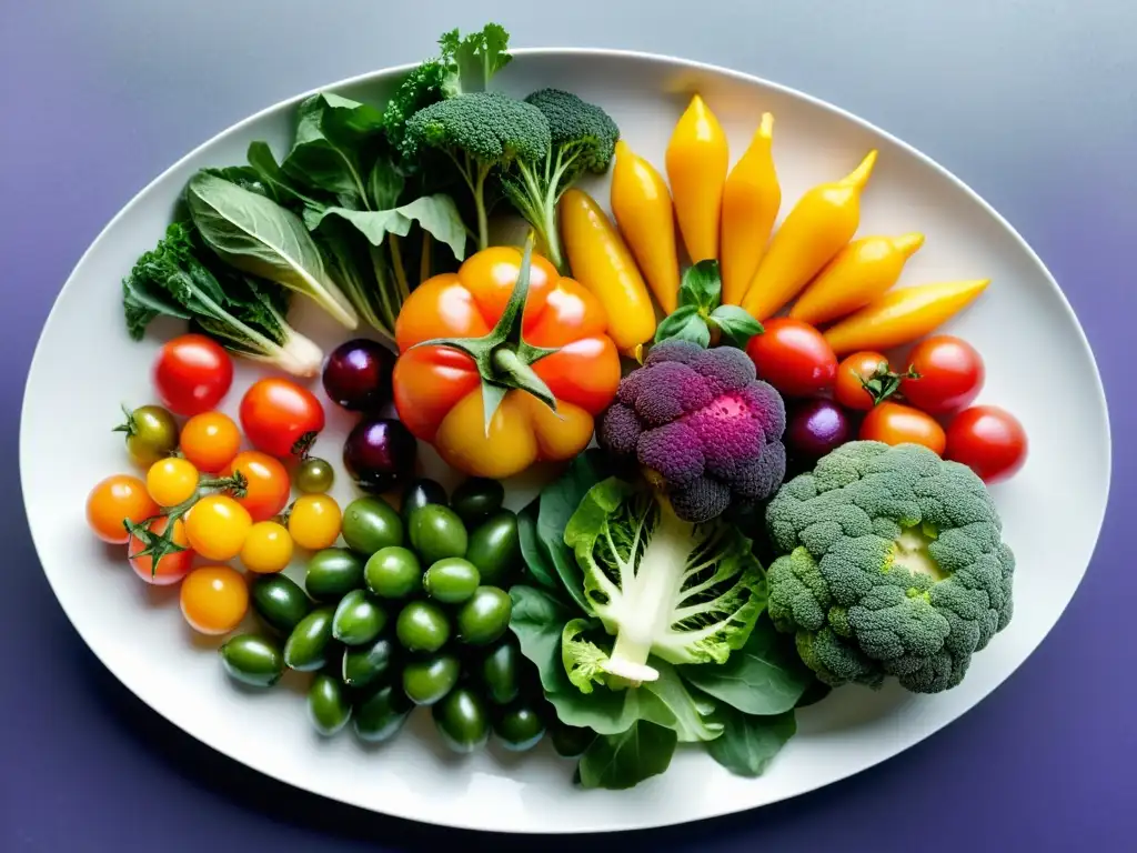 Un plato de vegetales orgánicos frescos y coloridos, perfecto para recetas fáciles de cocina orgánica