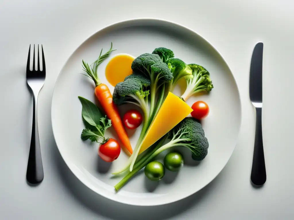 Plato de verduras orgánicas en cerámica blanca