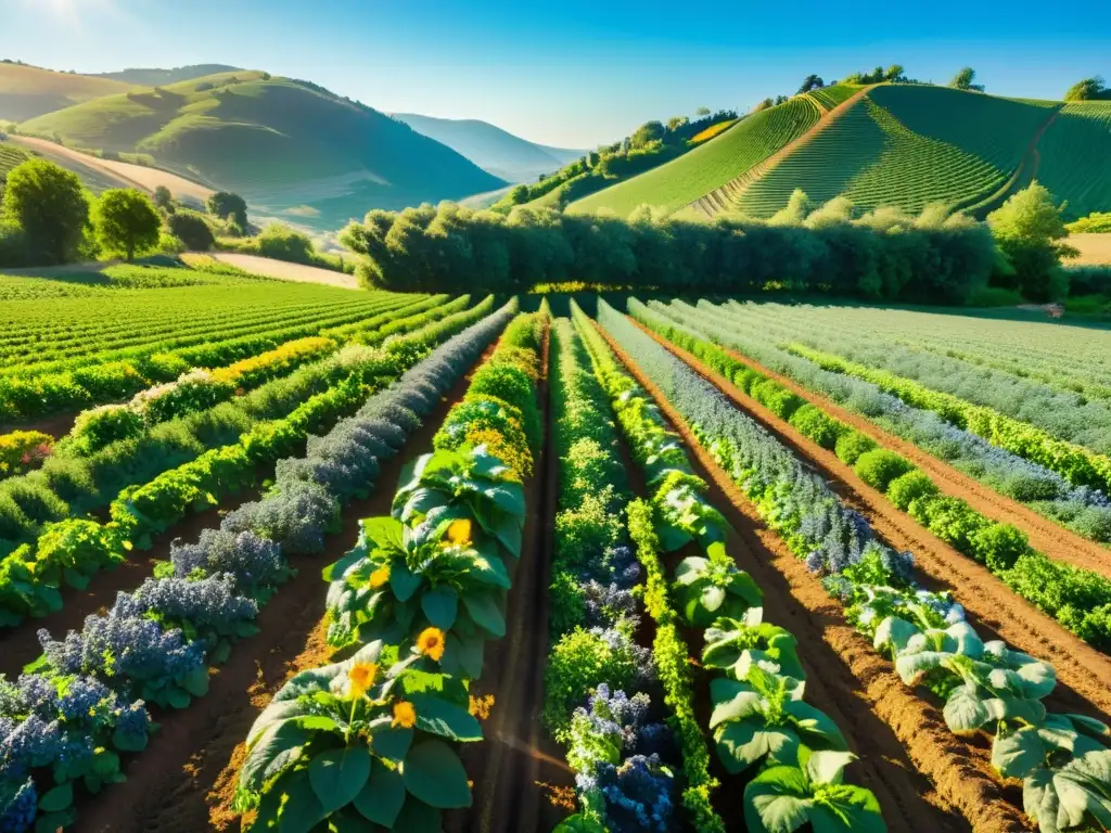 Proceso de obtención de certificaciones para alimentos orgánicos en una exuberante granja orgánica, con cultivos ordenados y vitalidad natural