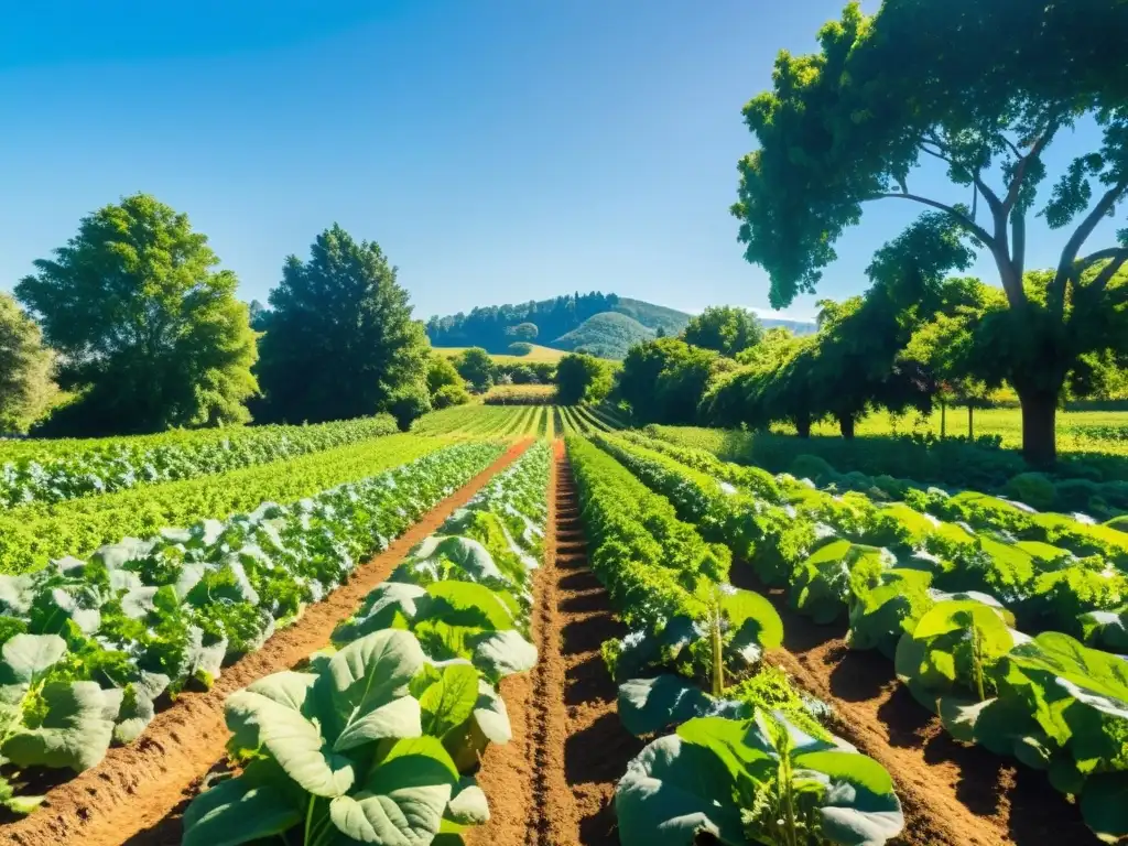 Un próspero cultivo orgánico bajo el sol, exudando armonía y abundancia