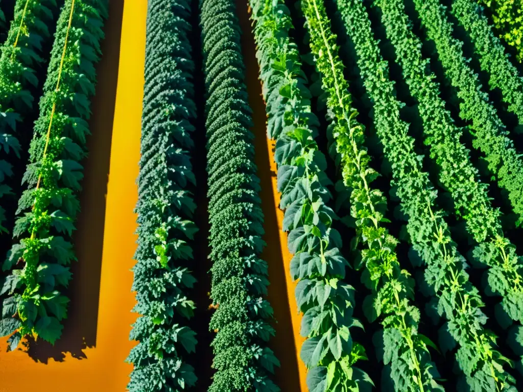 Un próspero cultivo orgánico con vacunas vegetales para protección, bajo la cálida luz solar