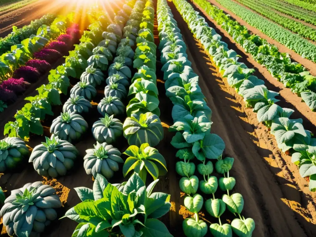 Un próspero huerto orgánico con combinaciones ganadoras de cultivos, resaltando la armonía y la abundancia natural