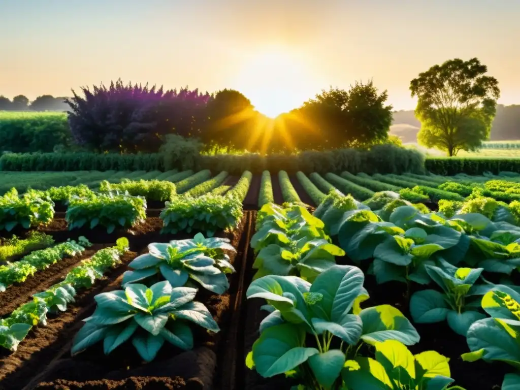 Un próspero huerto orgánico, con cultivos sanos y exuberantes, tierra oscura fertilizada