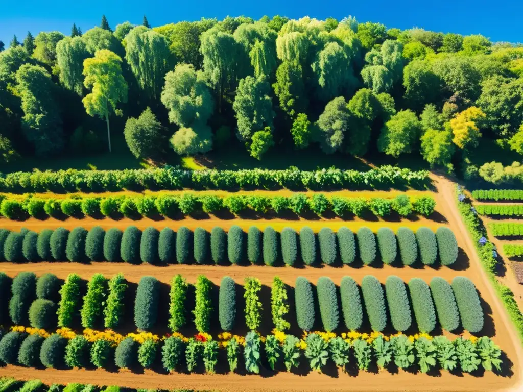 Un próspero y vibrante huerto orgánico con vegetales y frutas coloridas, bañado por cálida luz solar