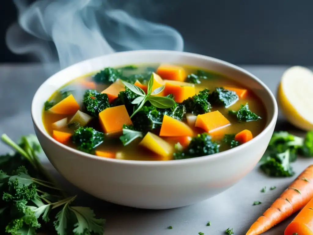 Un reconfortante tazón de sopa de verduras orgánicas casera, perfecta para días fríos