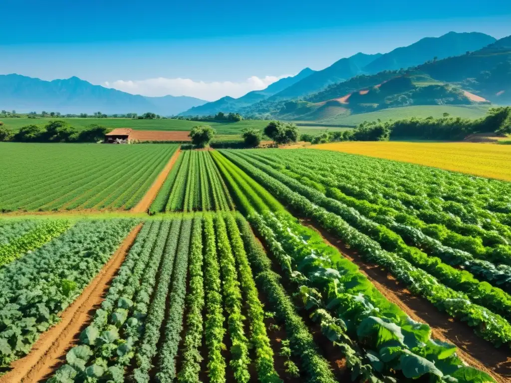 Gestión de recursos naturales en una granja ecológica, donde un agricultor cuida las cosechas bajo el cálido sol