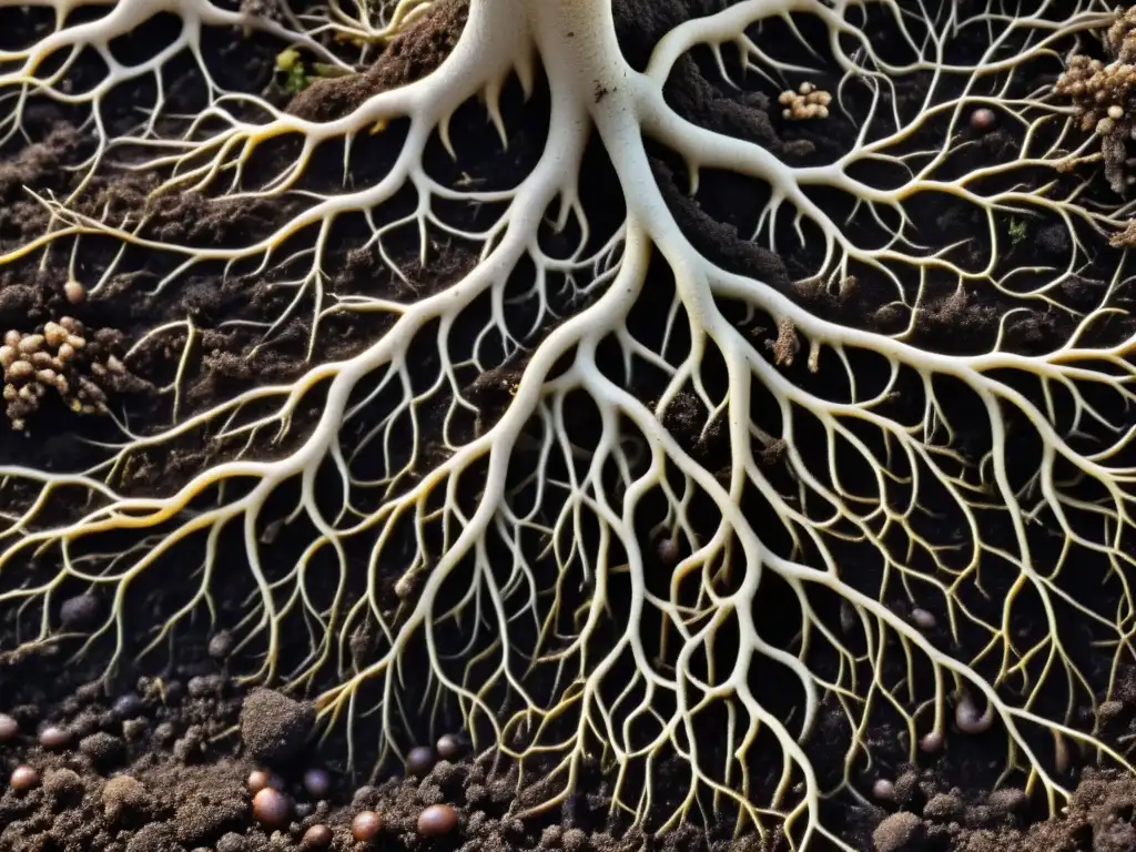 Una red de raíces de planta perenne muestra la vitalidad del suelo