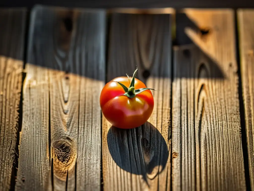 Semilla de tomate herencia en luz suave sobre madera envejecida