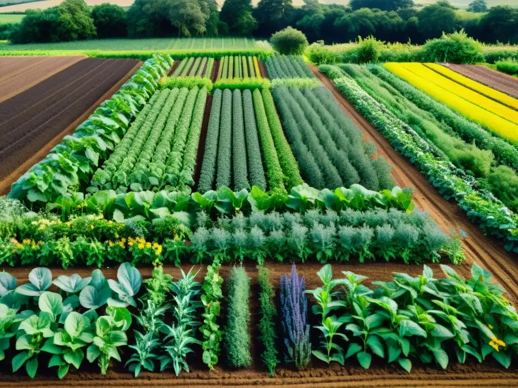 Sistemas agroecológicos con cultivos anuales y perennes en armonía, mostrando una abundante diversidad de vida y belleza natural