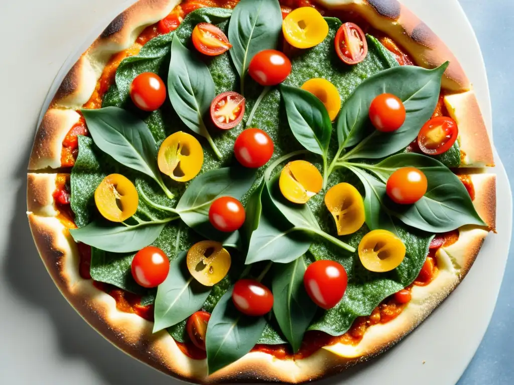 Una suculenta pizza orgánica de trigo integral con vegetales frescos y vibrantes, ideal para recetas de pizza orgánica saludable