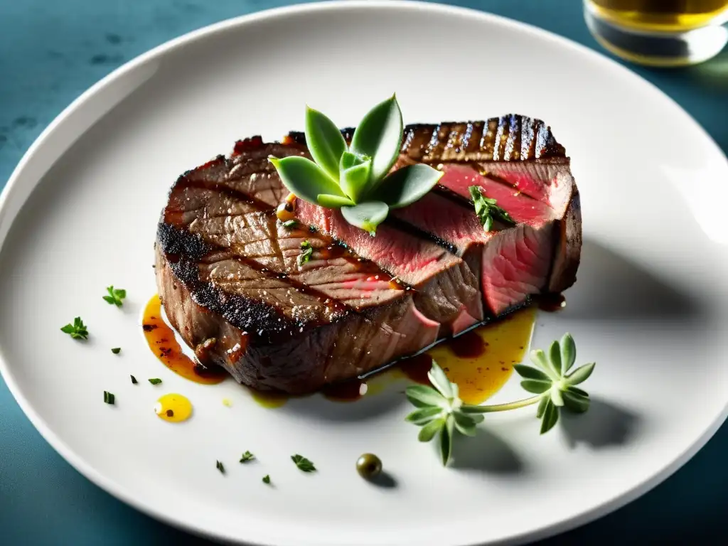 Un suculento filete orgánico a la parrilla con vegetales asados, realzando recetas saludables con carne orgánica