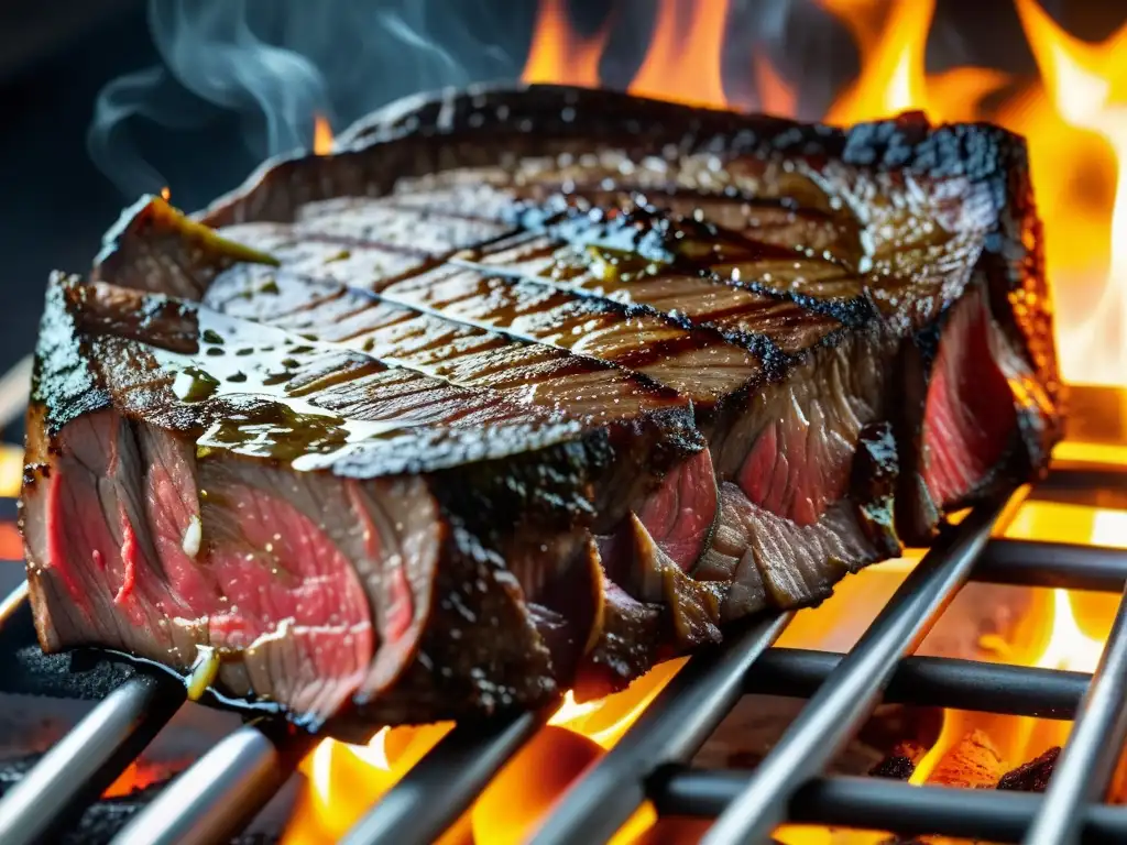 Un suculento y orgánico asado argentino con marbling perfecto y caramelizados grill marks