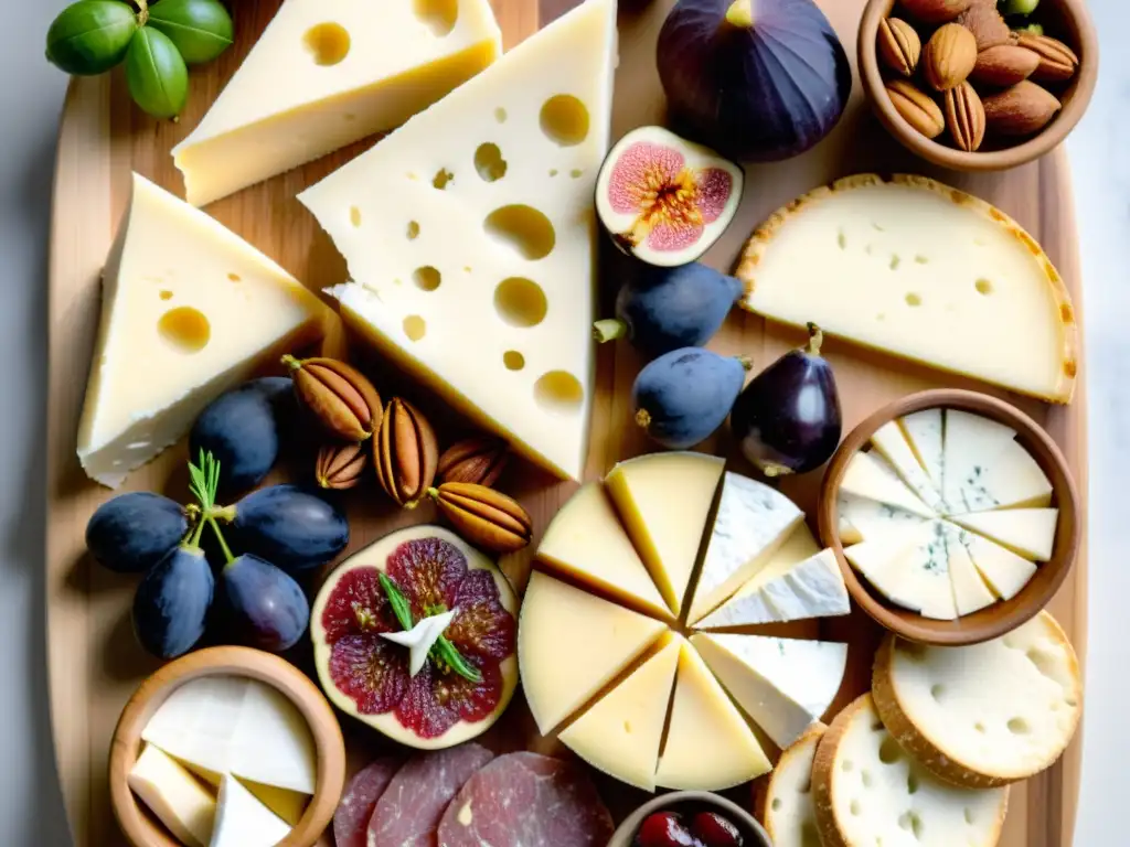Exquisita tabla de quesos artesanales: colores, texturas y sabores Una tabla de quesos orgánicos de todo el mundo, con etiquetas de origen