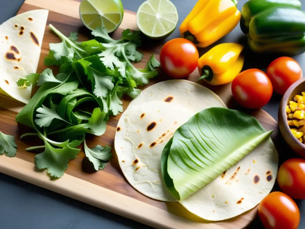 Tacos de ingredientes orgánicos sostenibles: una explosión de frescura y sostenibilidad en cada detalle de la imagen