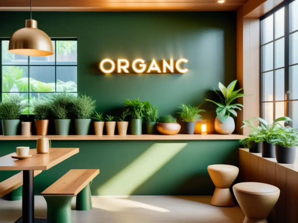 Disfruta de una taza de té orgánico en un acogedor café minimalista con un ambiente tranquilo y rodeado de plantas verdes