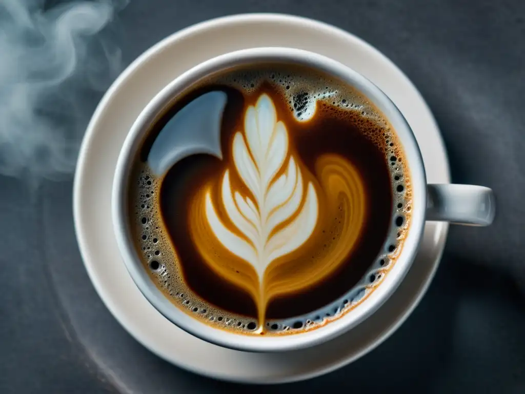 Una taza de café orgánico humeante sobre un elegante platillo blanco