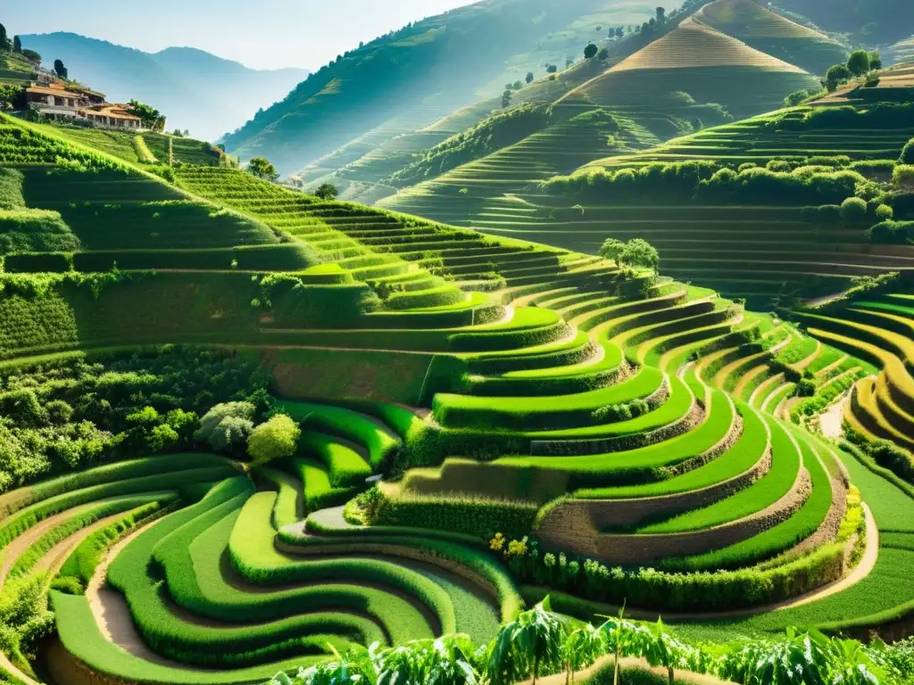 Terrazas de agricultura orgánica en pendientes, cultivando armonía en la naturaleza con eficiencia y belleza