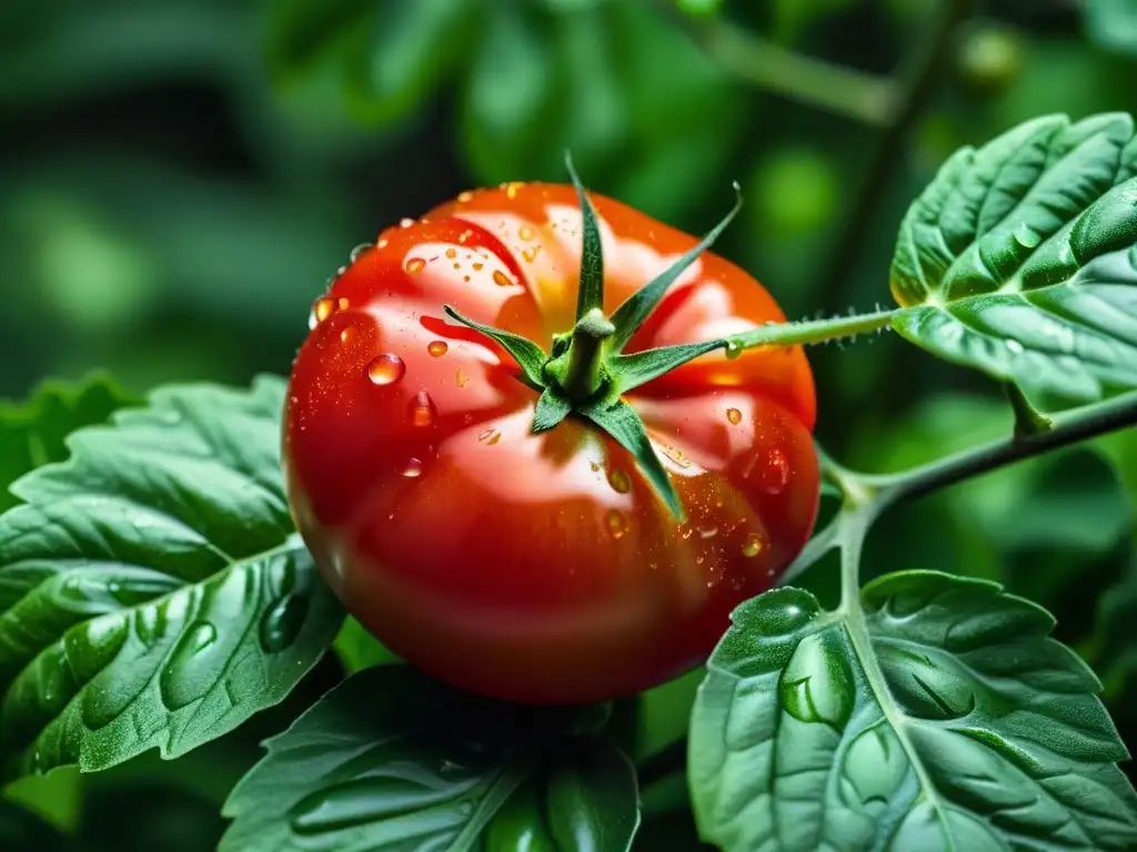 Tomate orgánico recién cosechado con potencial alimentos orgánicos comercio internacional en hojas verdes exuberantes