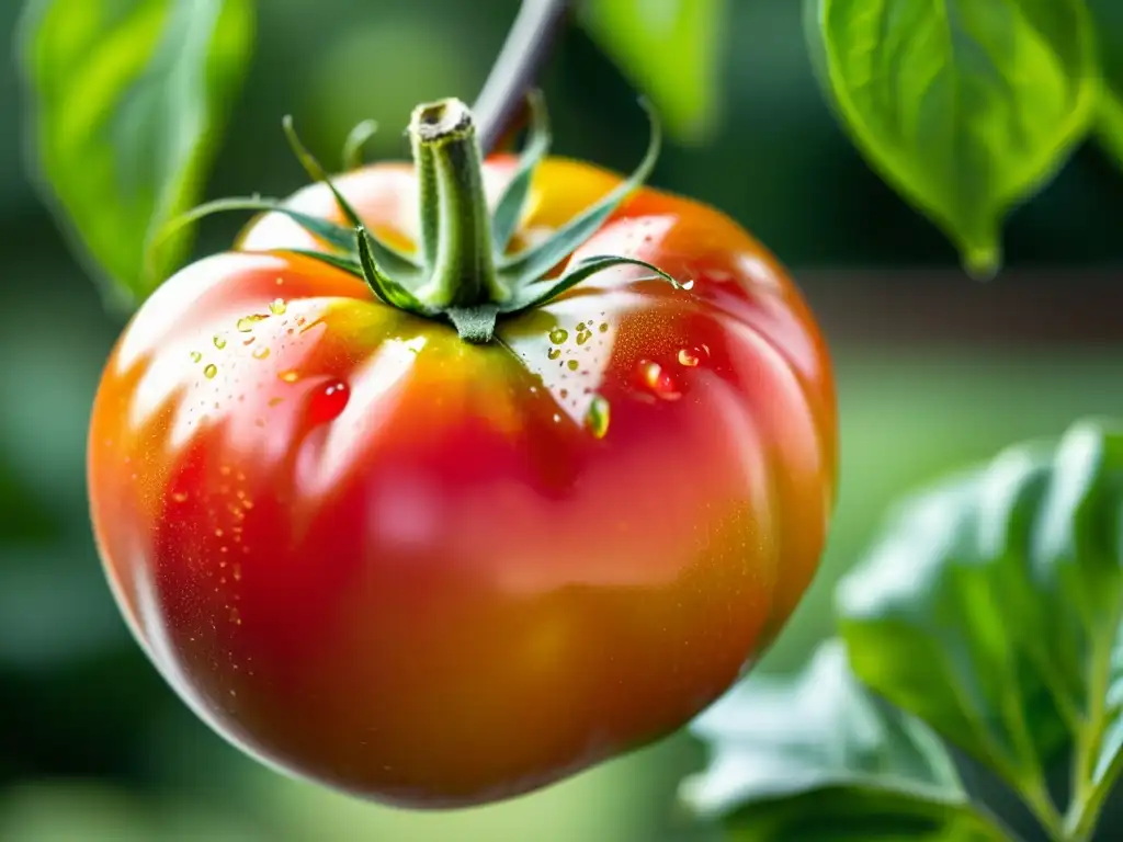 Tomate orgánico maduro en la vid, resaltando su belleza natural