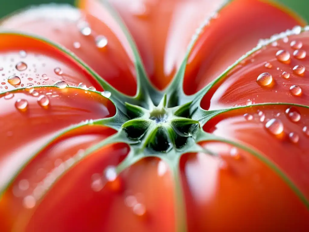 Tomate rojo jugoso con agua, piel suave y frescura natural