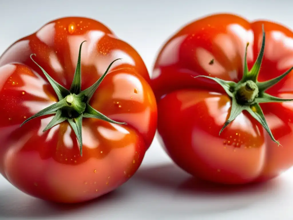 Dos tomates, uno modificado genéticamente y otro orgánico, muestran las diferencias en forma, color y textura