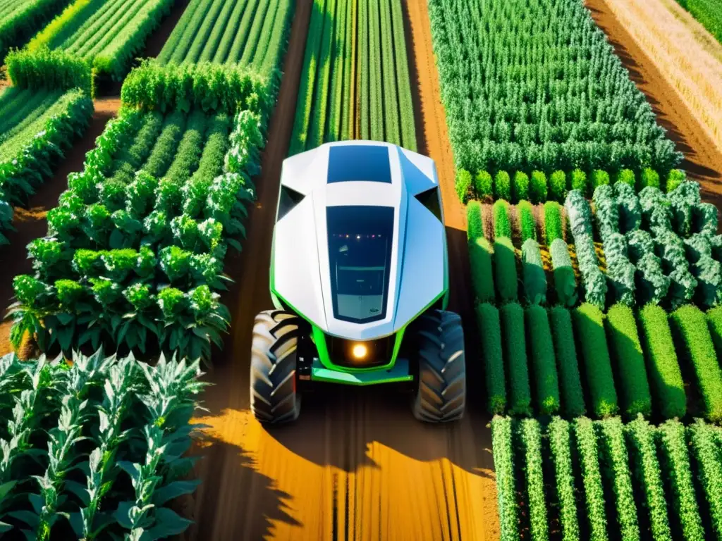 Un tractor autónomo recorre una finca orgánica, irradiando innovación y eficiencia en la agricultura moderna