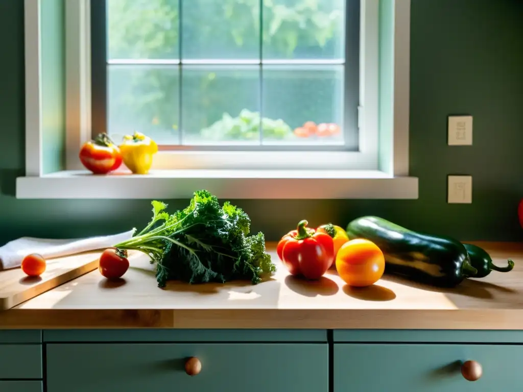 Un rincón tranquilo de cocina con productos orgánicos frescos bañados por la luz natural