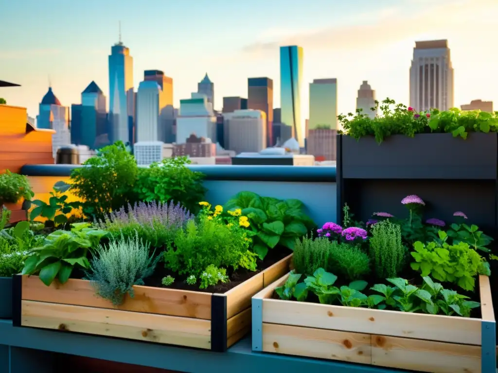 Un jardín urbano vibrante con agricultura orgánica en espacios reducidos