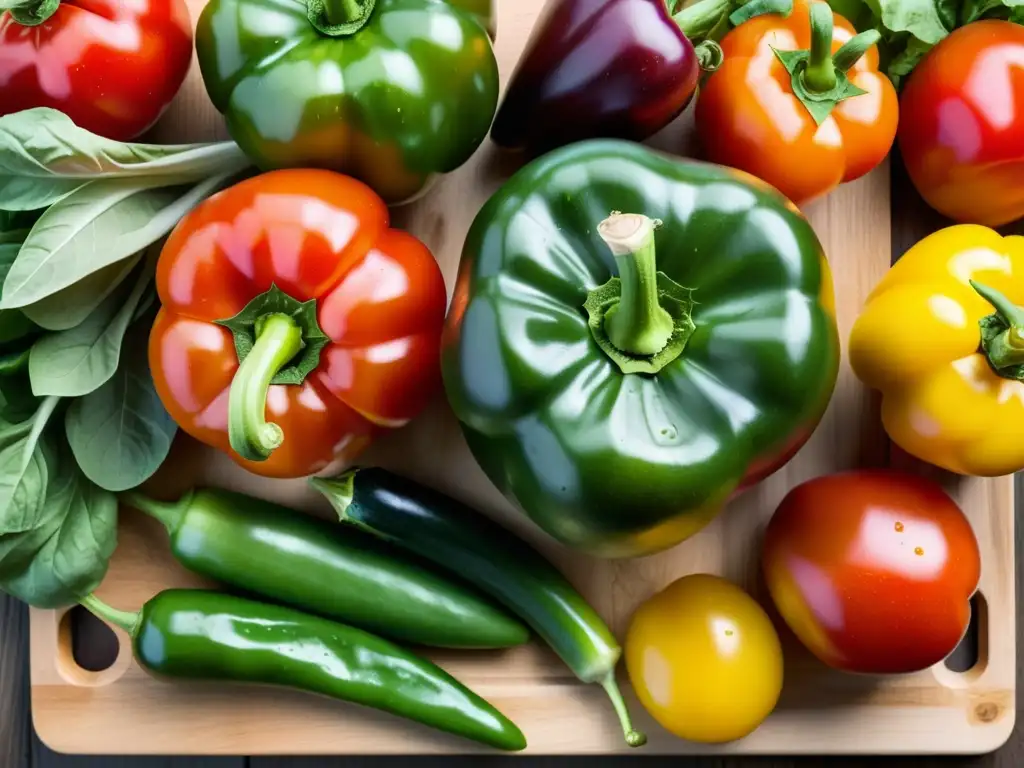 Una variedad de vegetales orgánicos frescos en tabla de cortar