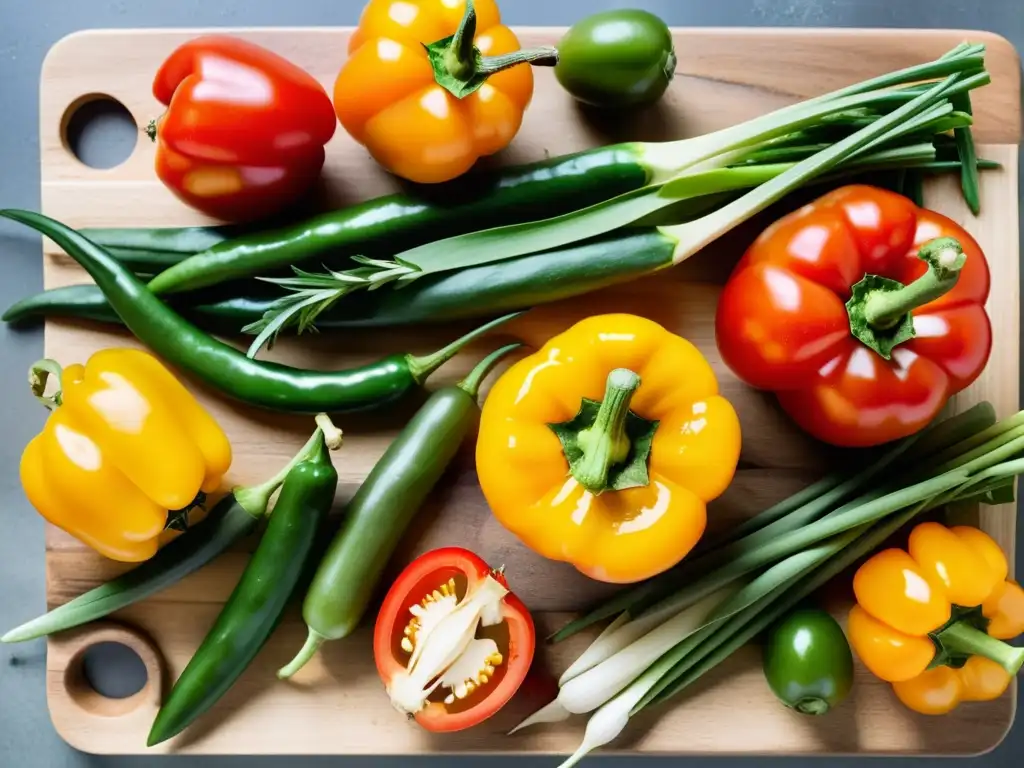 Exuberante variedad de vegetales orgánicos en tabla rústica Una variedad de verduras orgánicas frescas sobre tabla rústica, iluminadas por la luz natural