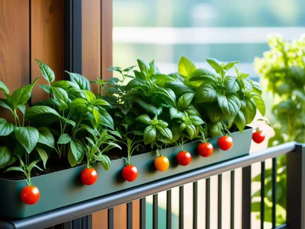 Un jardín vertical orgánico en casa, con hierbas y vegetales en macetas