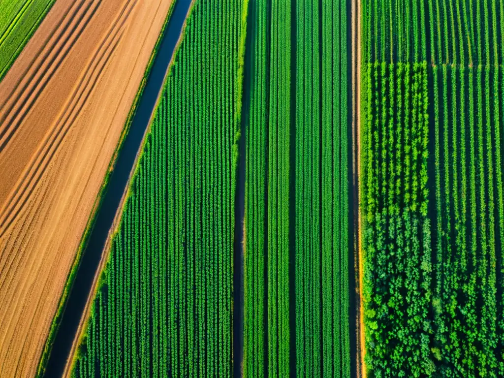 Vibrante campo orgánico con agricultura de precisión, mostrando armonía entre tecnología y naturaleza